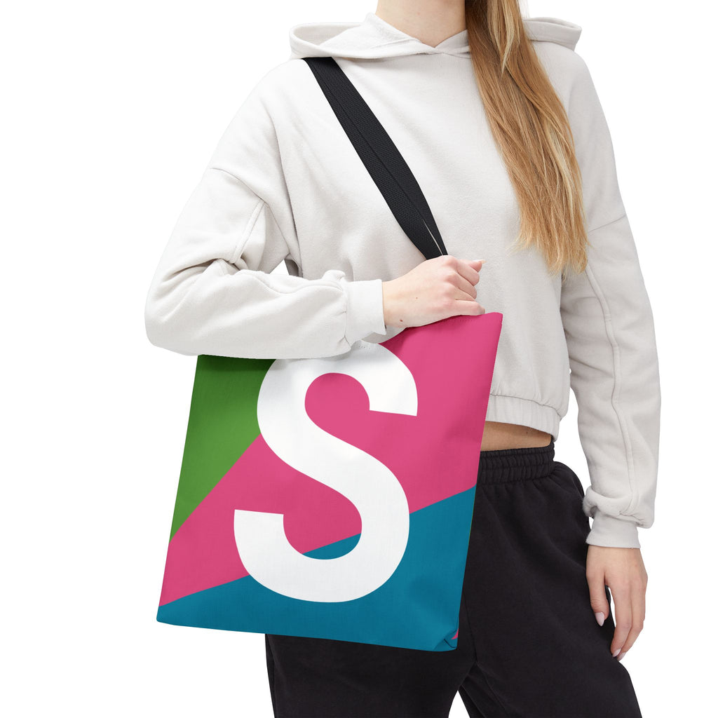Monogram 'S' Colorblock Tote Bag — Personalized Initial S Shoulder Tote