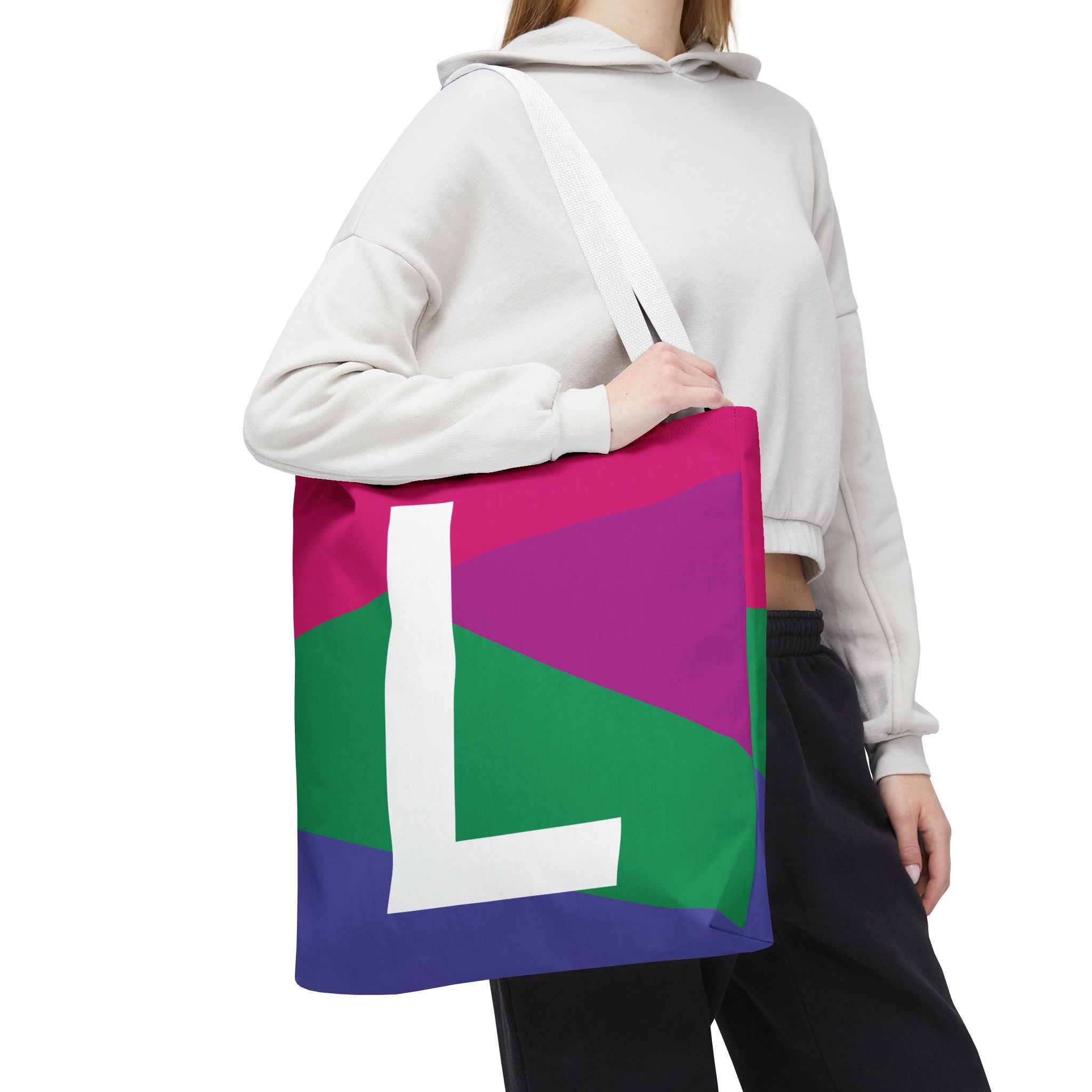Monogram 'L' Colorblock Tote Bag — Personalized Initial L Shoulder Tote