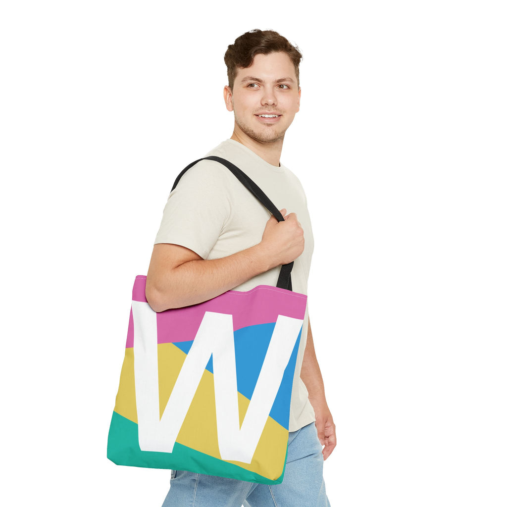Monogram 'W' Colorblock Tote Bag — Personalized Initial W Shoulder Tote