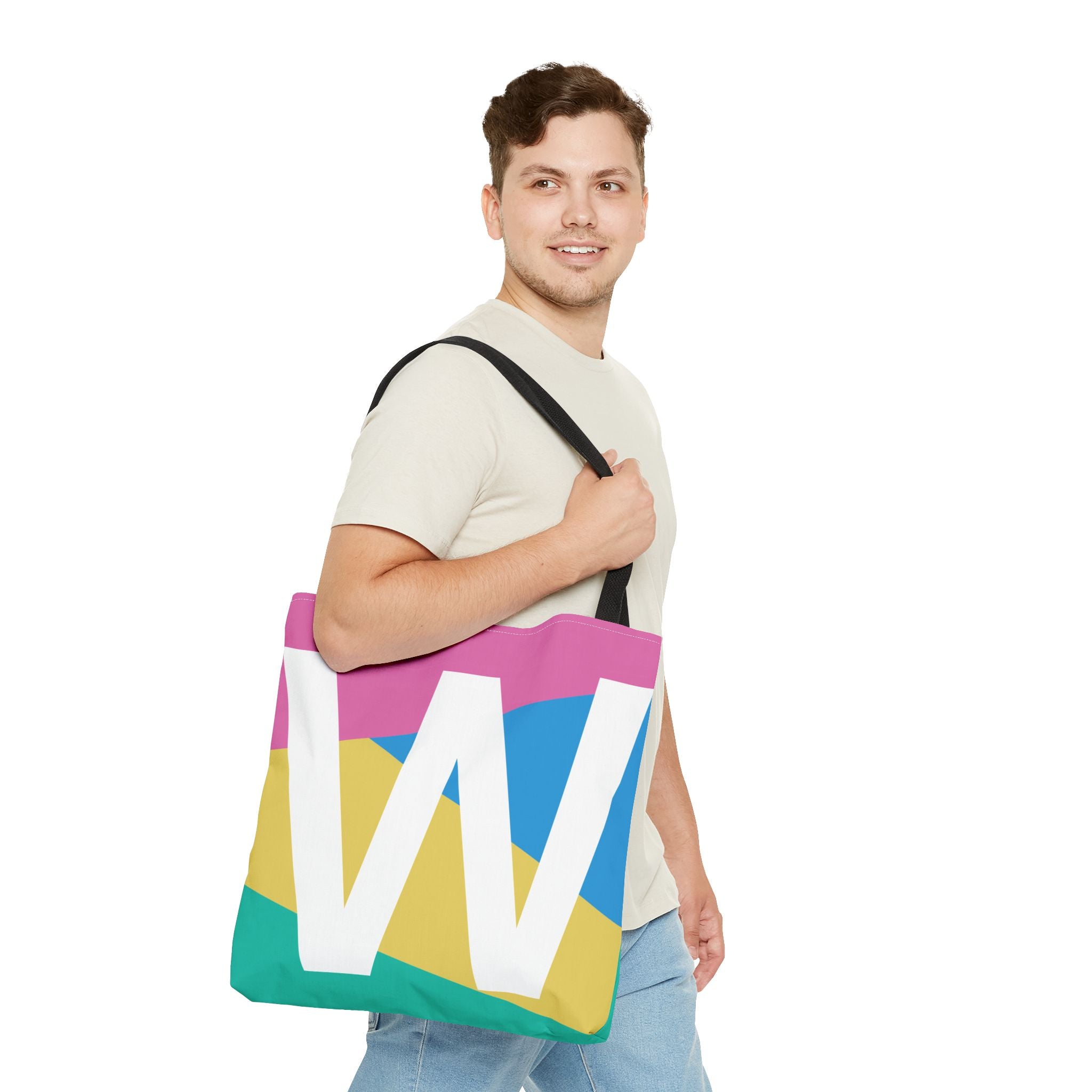 Monogram 'W' Colorblock Tote Bag — Personalized Initial W Shoulder Tote