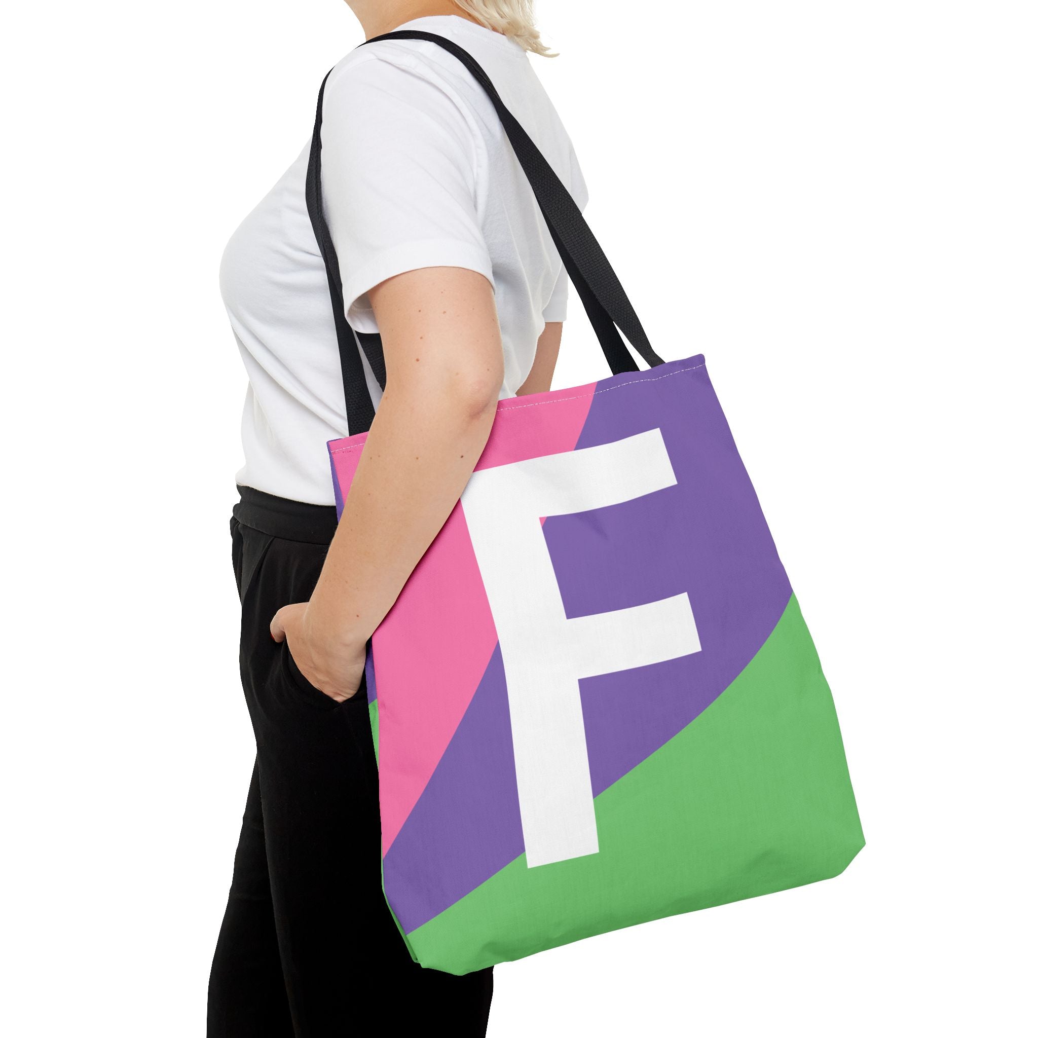Monogram 'F' Colorblock Tote Bag — Personalized Initial F Shoulder Tote