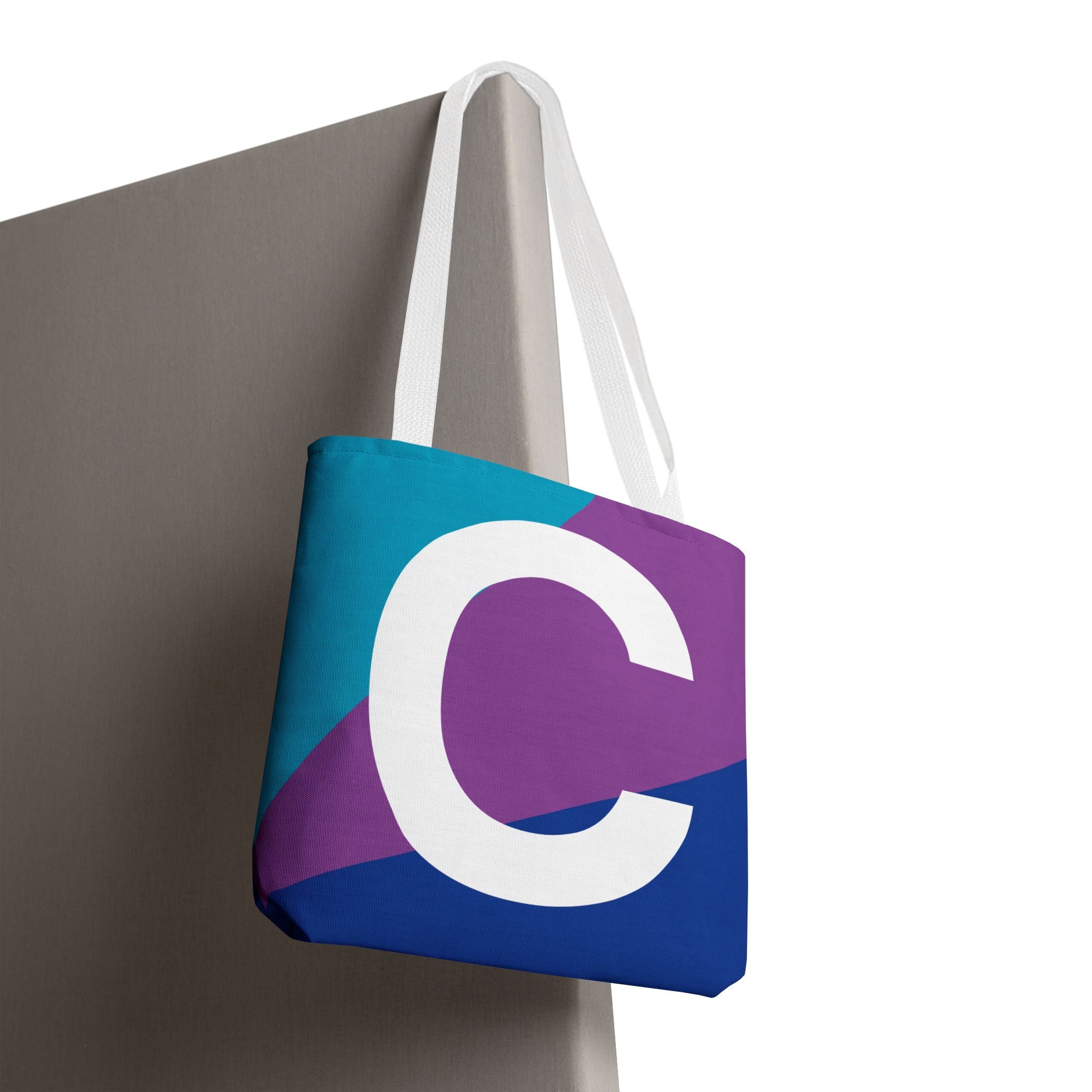 Monogram 'C' Colorblock Tote Bag — Personalized Initial C Shoulder Tote