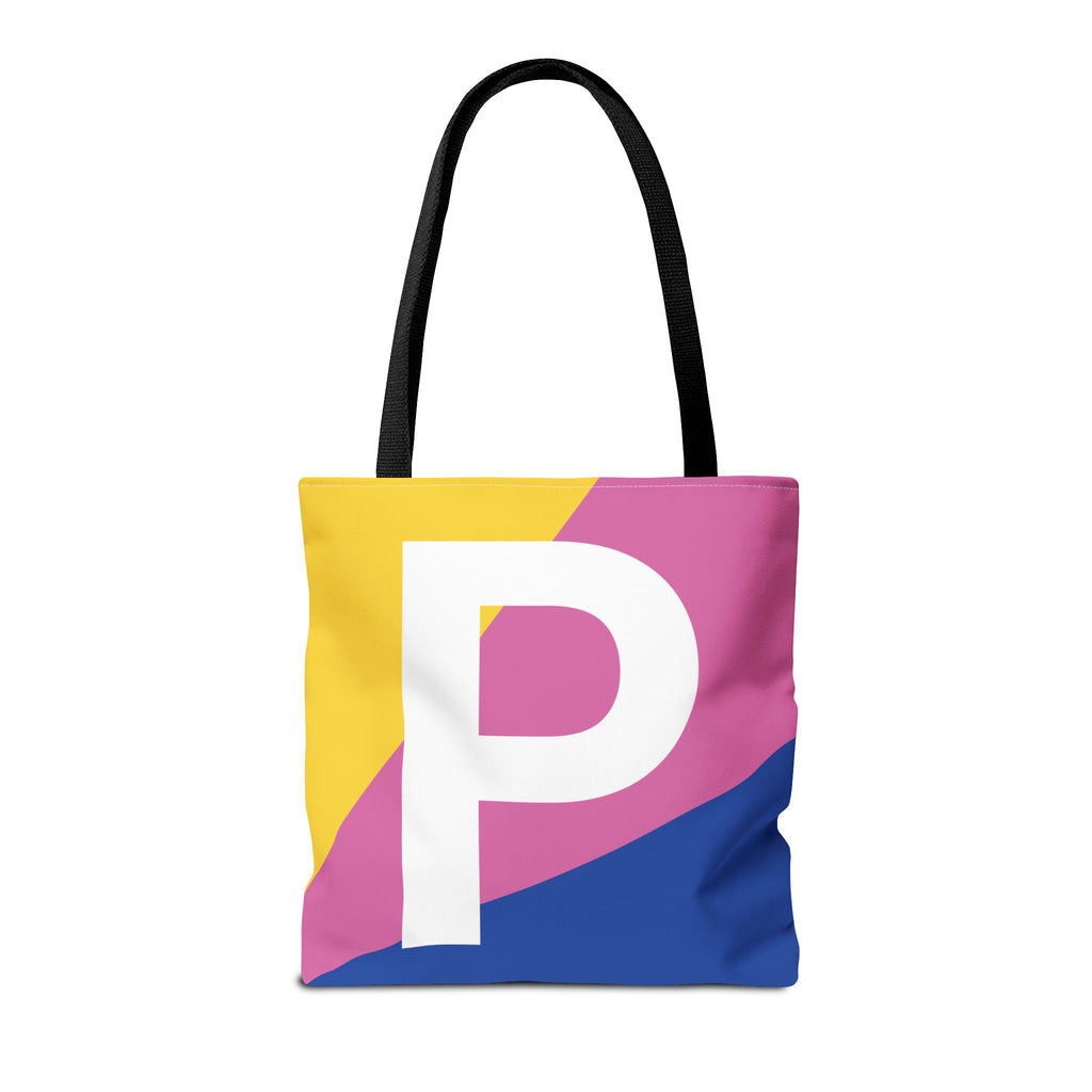 Monogram 'P' Colorblock Tote Bag — Personalized Initial P Shoulder Tote