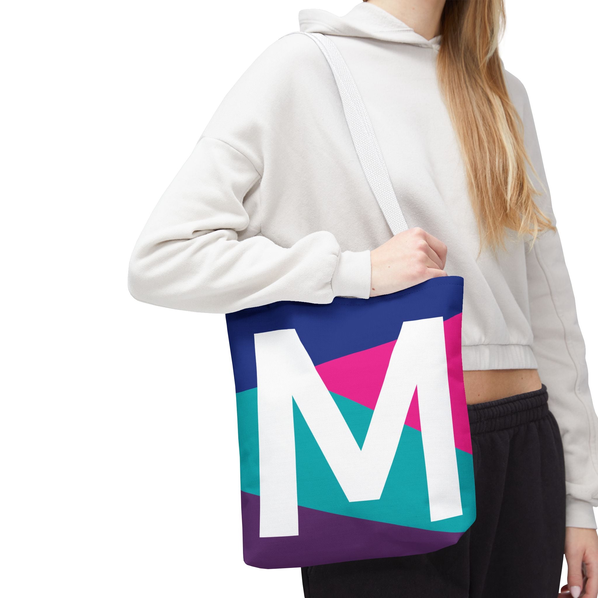 Monogram 'M' Colorblock Tote Bag — Personalized Initial L Shoulder Tote