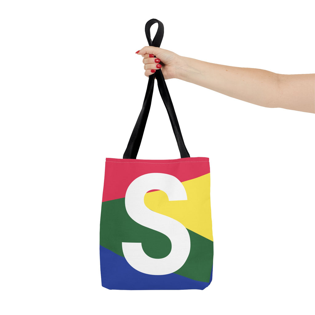 Monogram 'S' Colorblock Tote Bag — Personalized Initial S Shoulder Tote