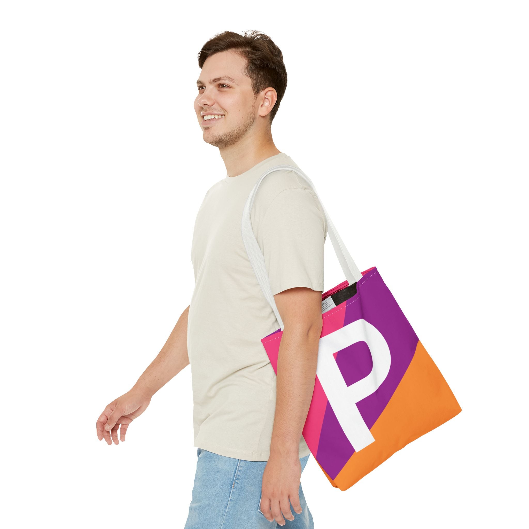 Monogram 'P' Colorblock Tote Bag — Personalized Initial P Shoulder Tote