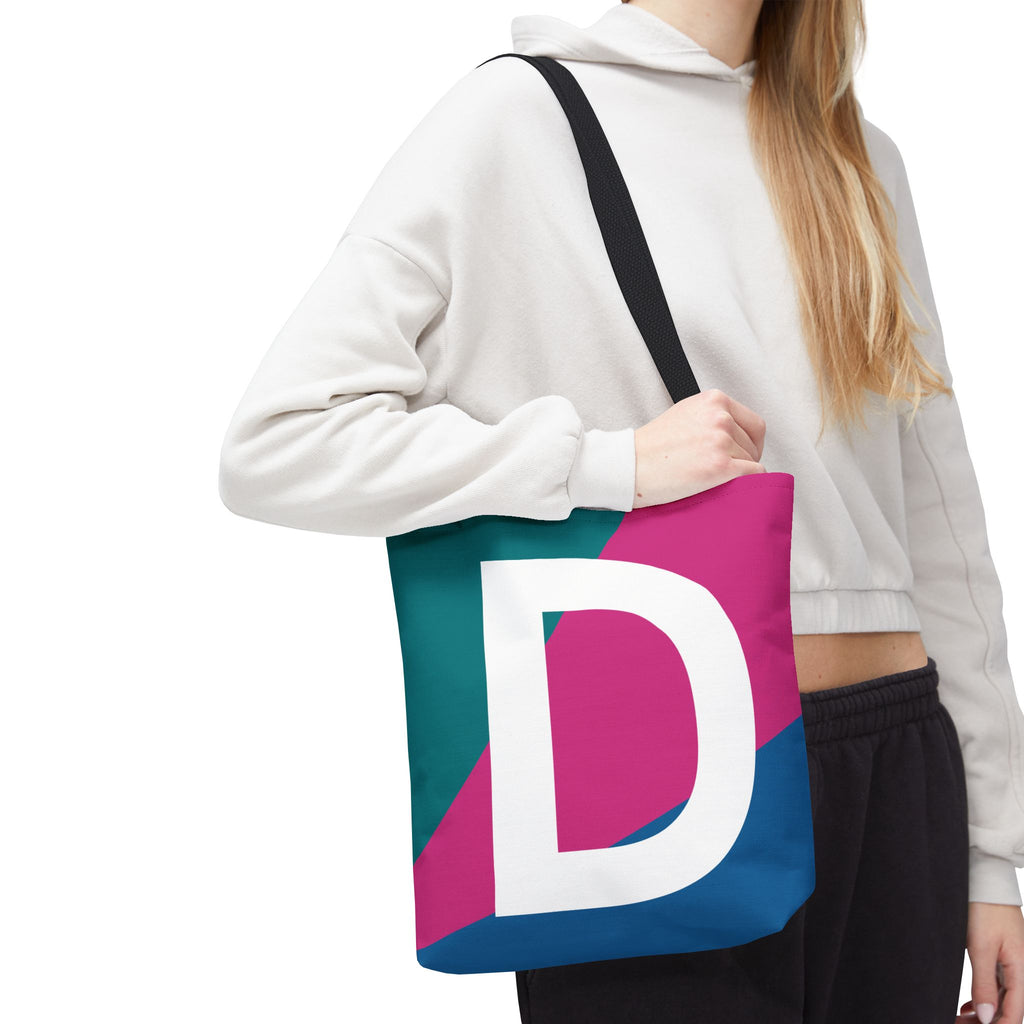Monogram 'D' Colorblock Tote Bag — Personalized Initial D Shoulder Tote