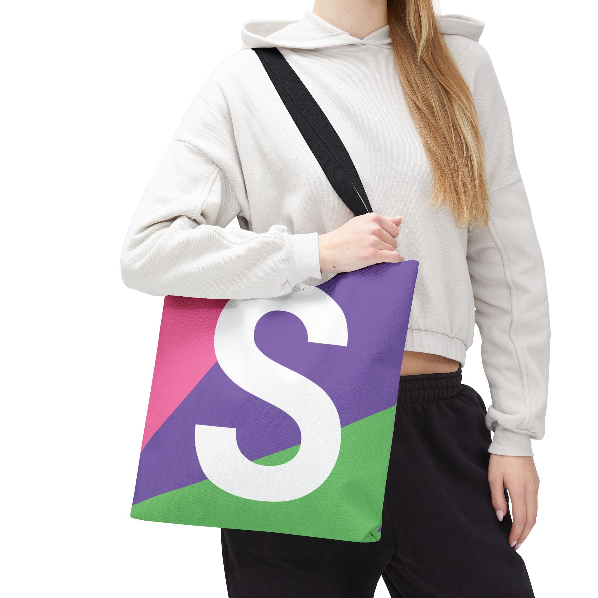 Monogram 'S' Colorblock Tote Bag — Personalized Initial S Shoulder Tote