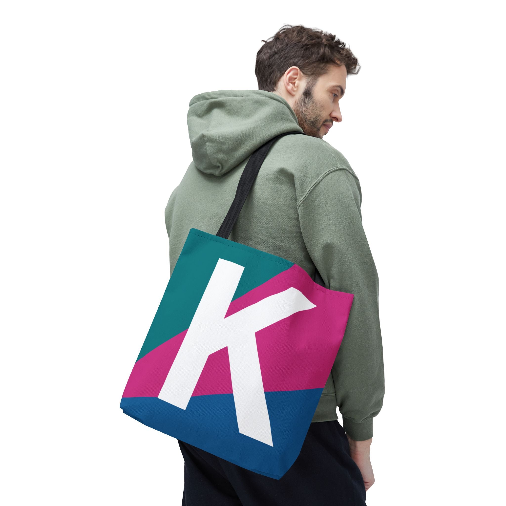 Monogram 'K' Colorblock Tote Bag — Personalized Initial K Shoulder Tote