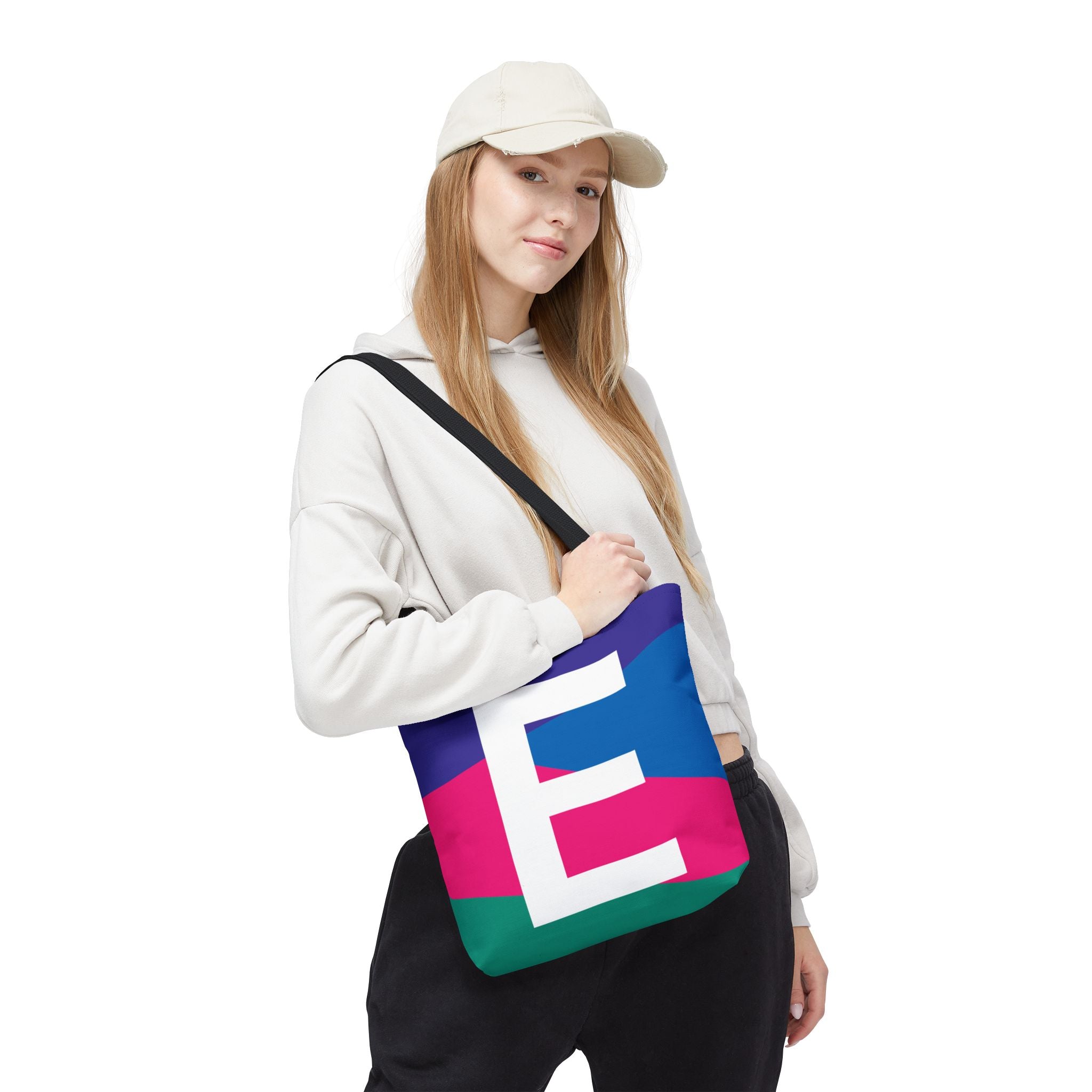 Monogram 'E' Colorblock Tote Bag — Personalized Initial E Shoulder Tote