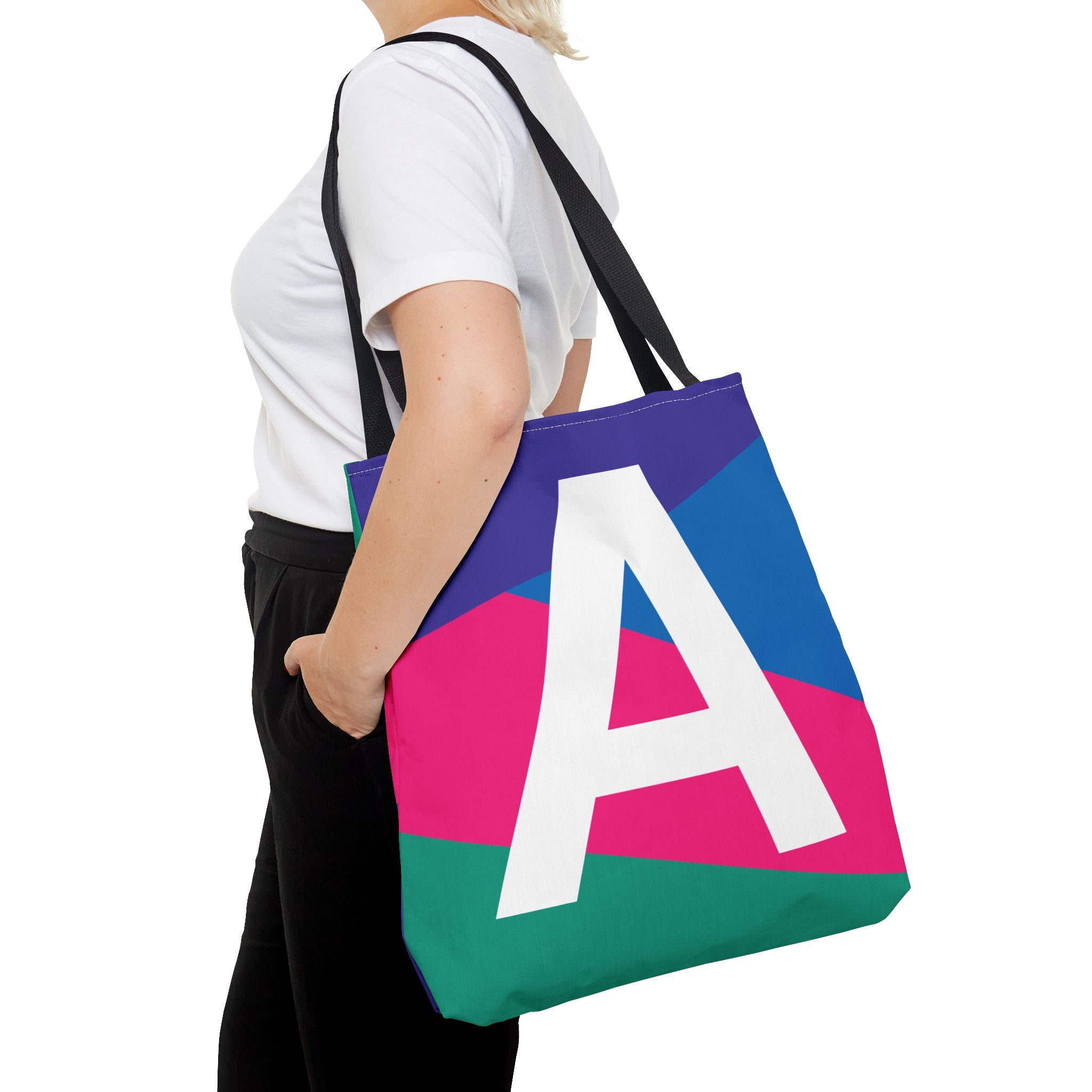 Monogram 'A' Colorblock Tote Bag — Personalized Initial A Shoulder Tote