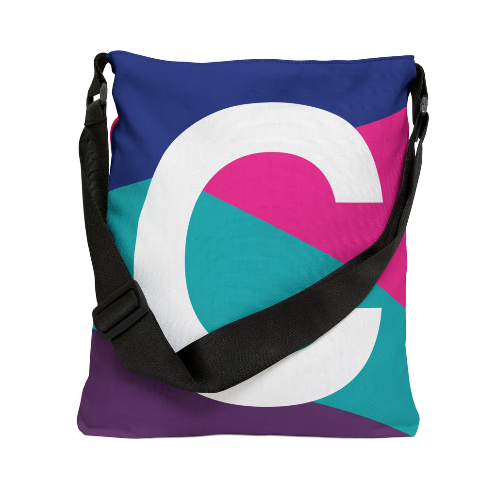 Initial Letter 'C' Colorblock Adjustable Tote Bag — Monogram Alphabet Shoulder Bag