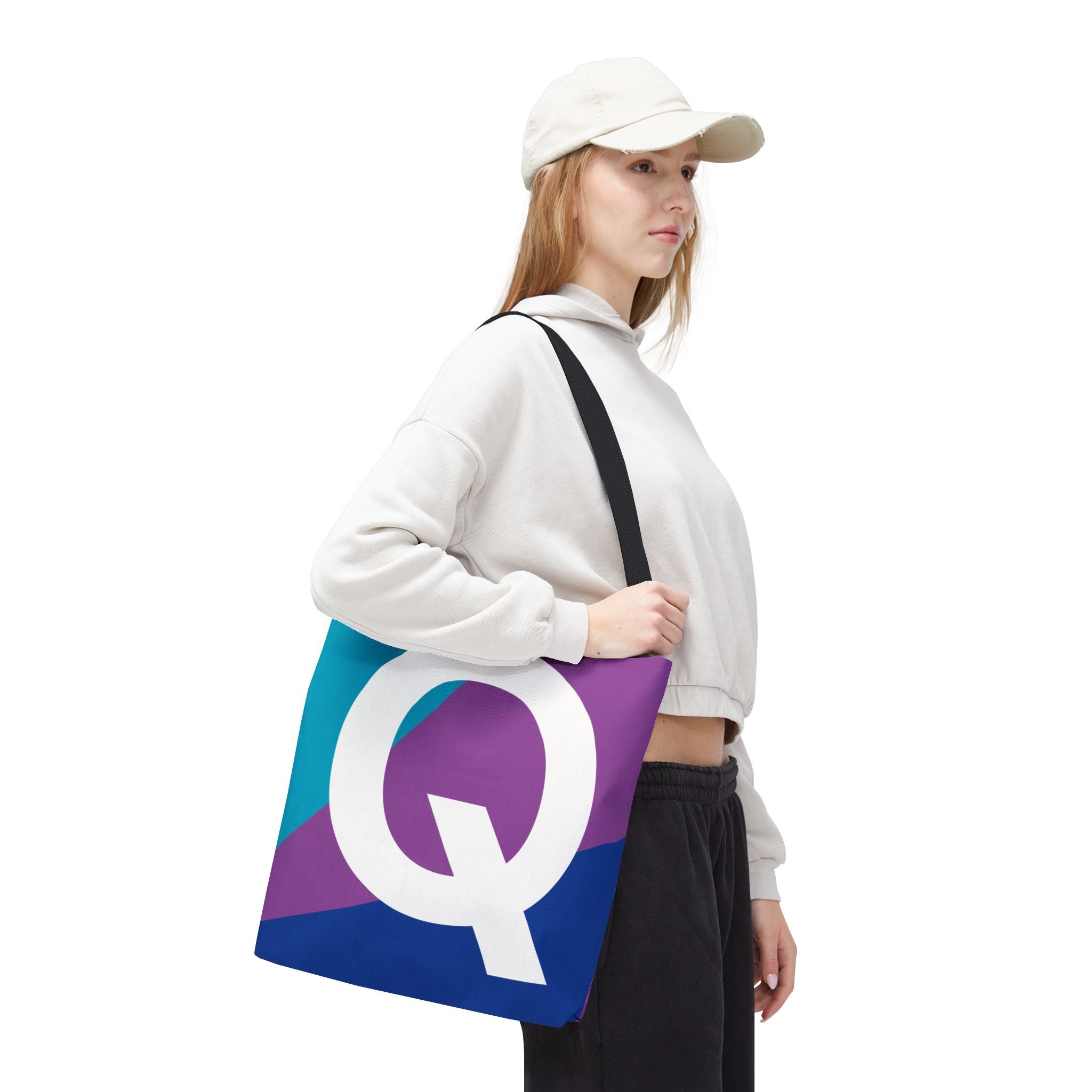 Monogram 'Q' Colorblock Tote Bag — Personalized Initial Q Shoulder Tote