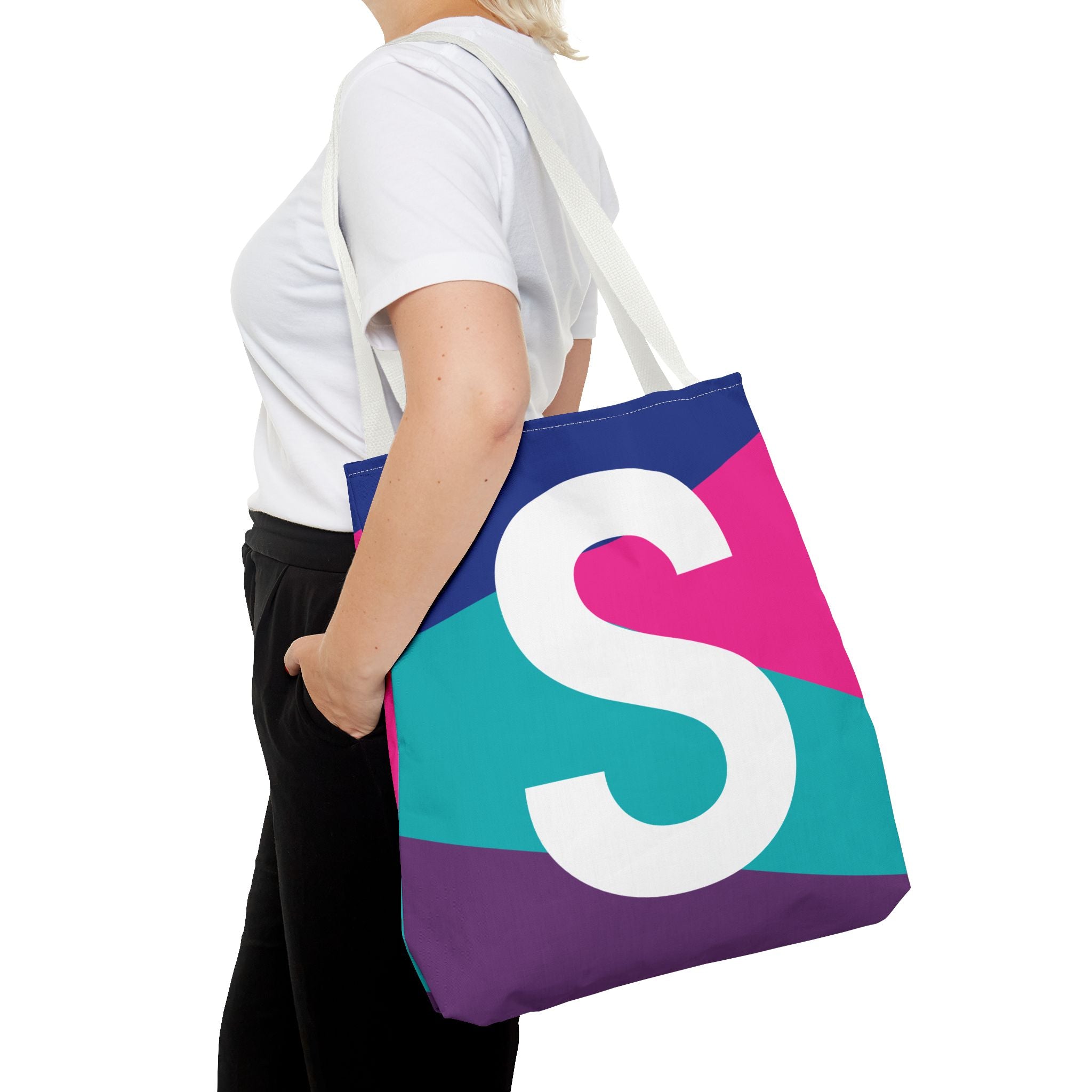 Monogram 'S' Colorblock Tote Bag — Personalized Initial S Shoulder Tote