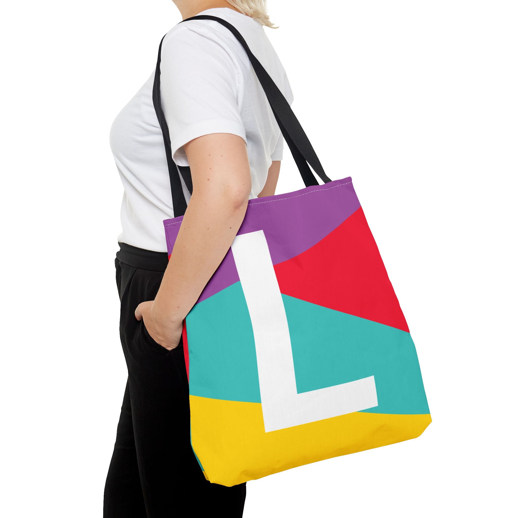 Monogram 'L' Colorblock Tote Bag — Personalized Initial L Shoulder Tote