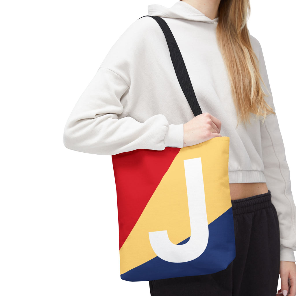 Monogram 'J' Colorblock Tote Bag — Personalized Initial J Shoulder Tote