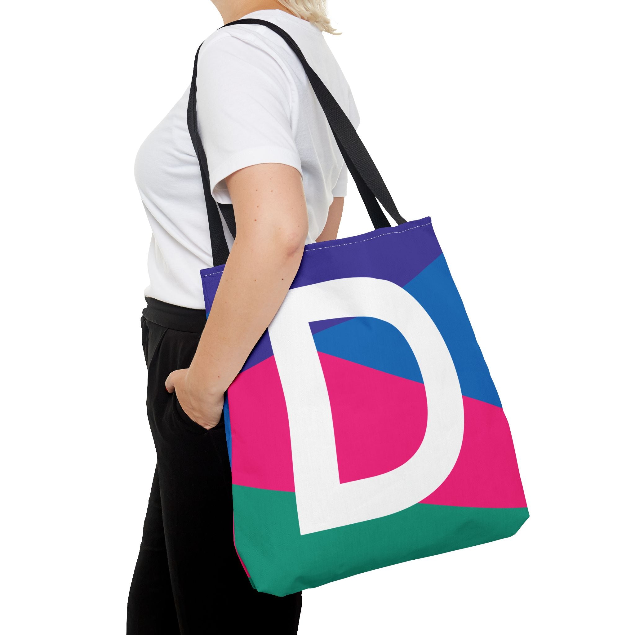 Monogram 'D' Colorblock Tote Bag — Personalized Initial D Shoulder Tote