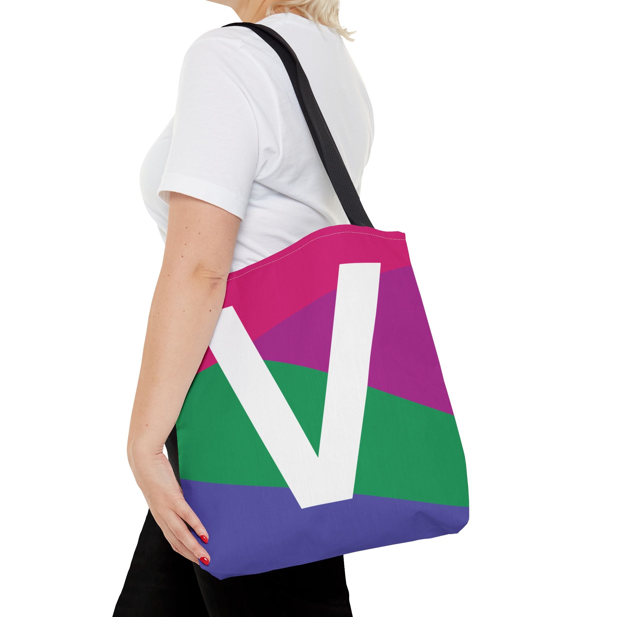 Monogram 'V' Colorblock Tote Bag — Personalized Initial V Shoulder Tote