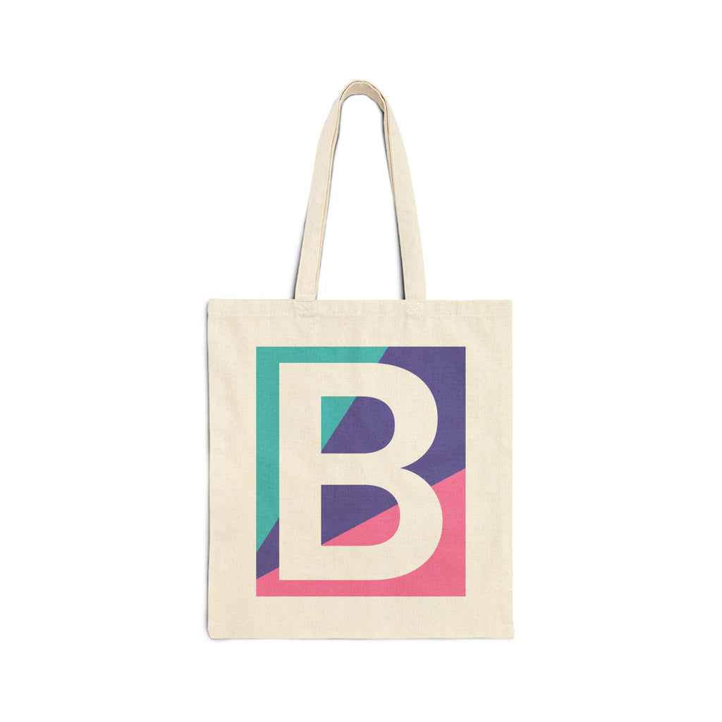 Initial B Colorblock Canvas Tote Bag — Monogram Letter B Reusable Grocery Tote