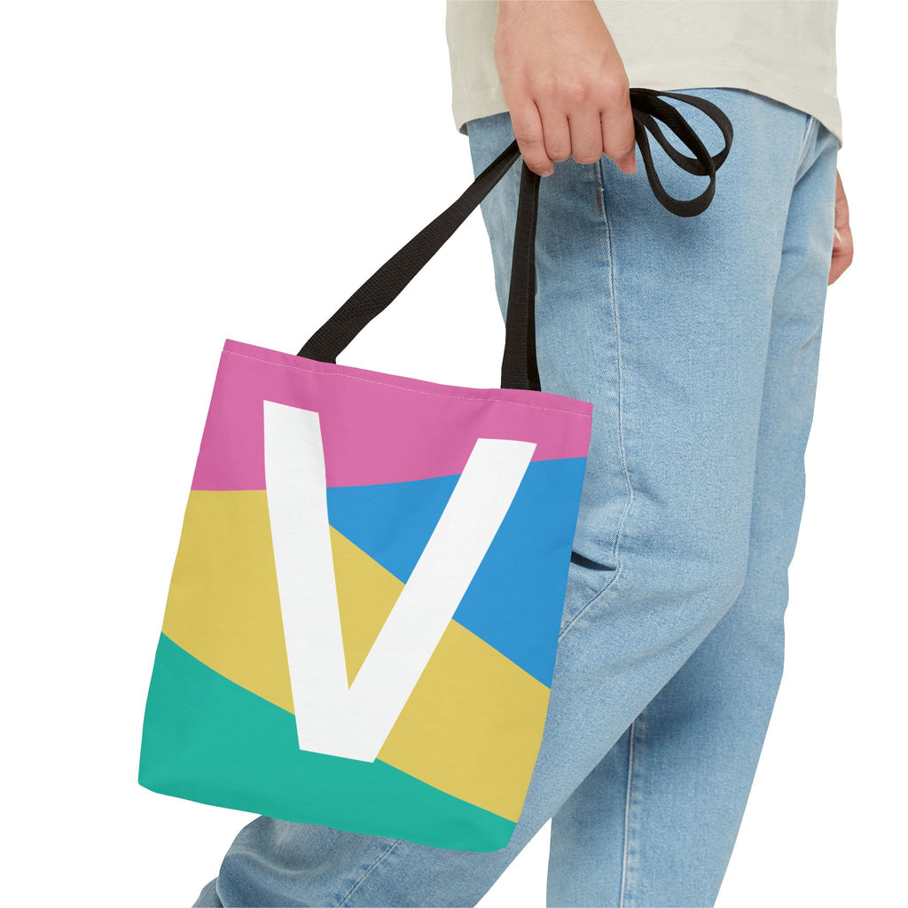 Monogram 'V' Colorblock Tote Bag — Personalized Initial V Shoulder Tote