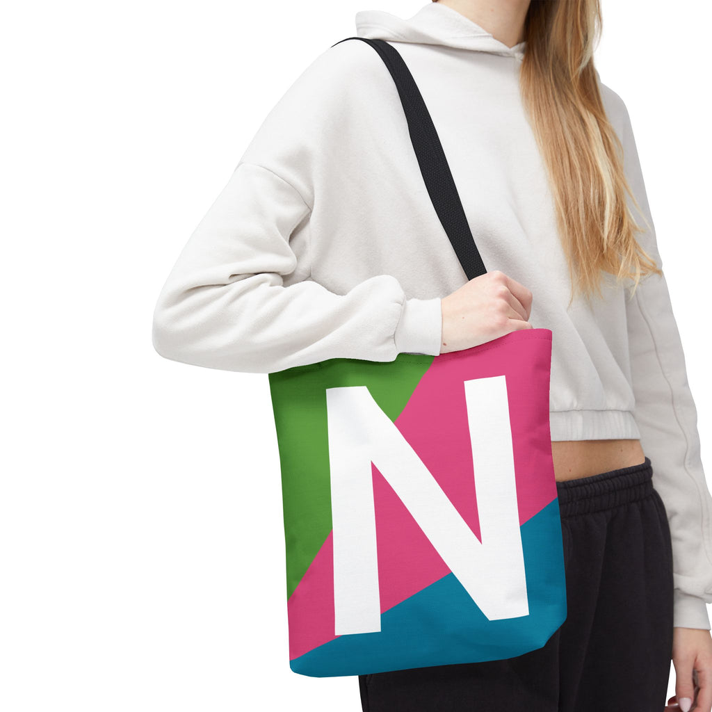Monogram 'N' Colorblock Tote Bag — Personalized Initial N Shoulder Tote
