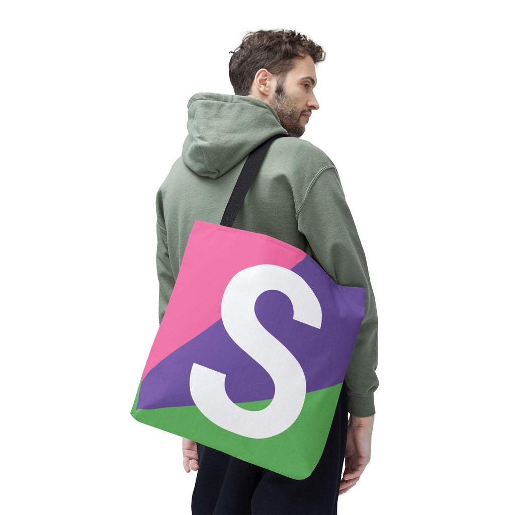 Monogram 'S' Colorblock Tote Bag — Personalized Initial S Shoulder Tote