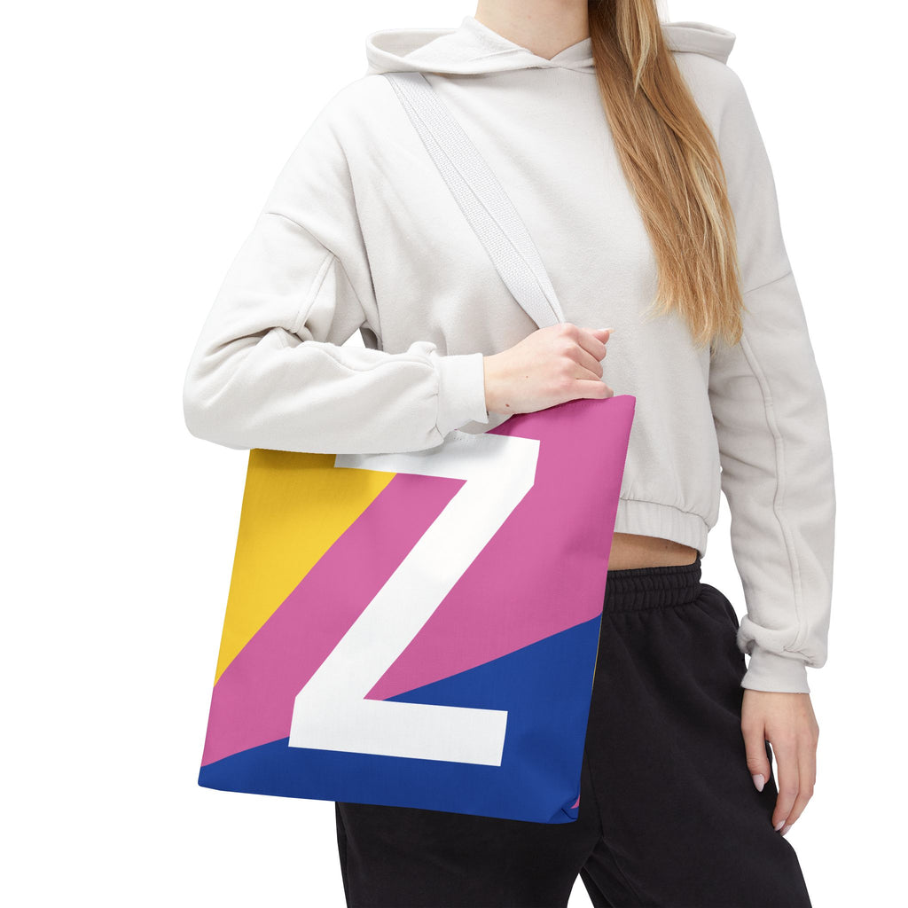 Monogram 'Z' Colorblock Tote Bag — Personalized Initial Z Shoulder Tote
