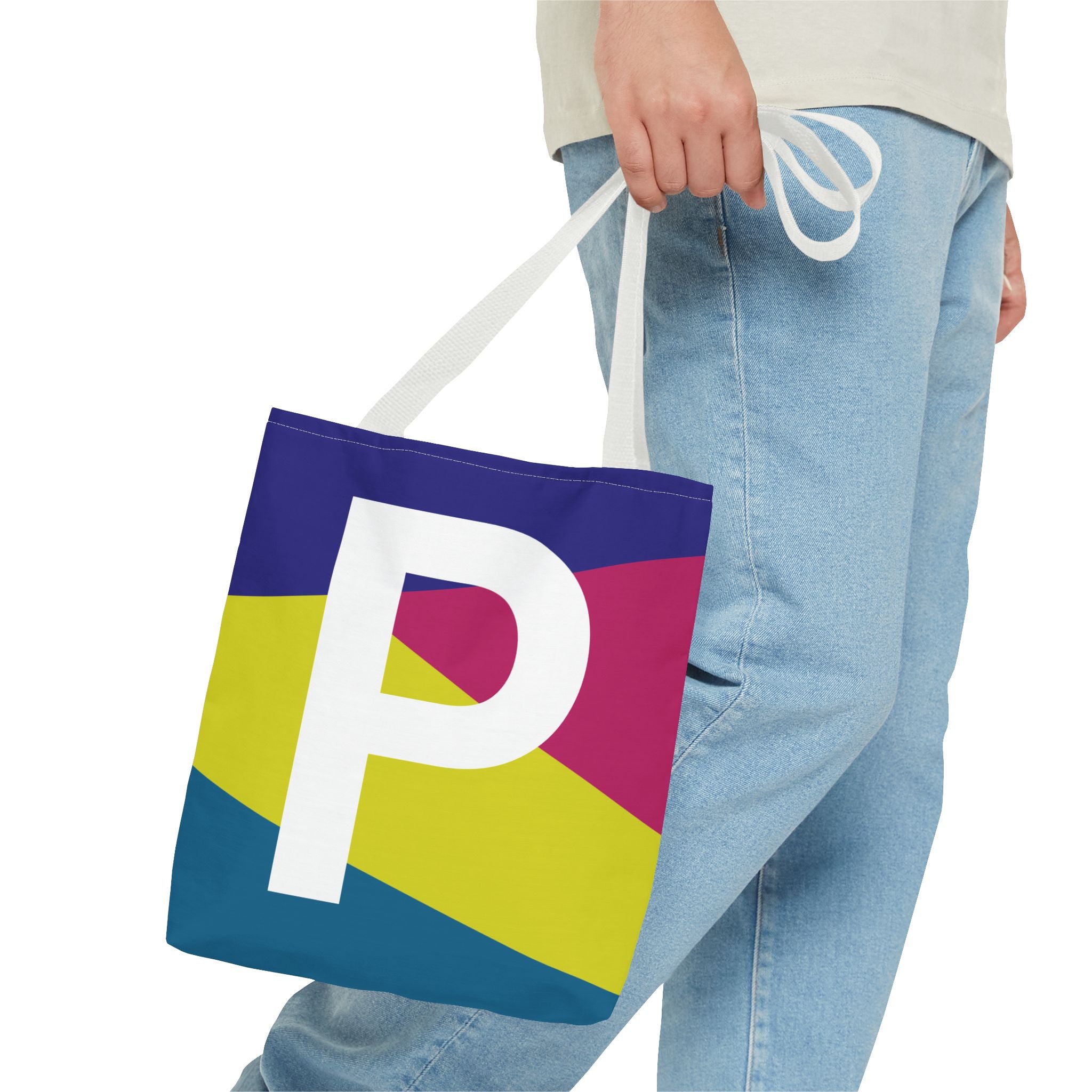 Monogram 'P' Colorblock Tote Bag — Personalized Initial P Shoulder Tote