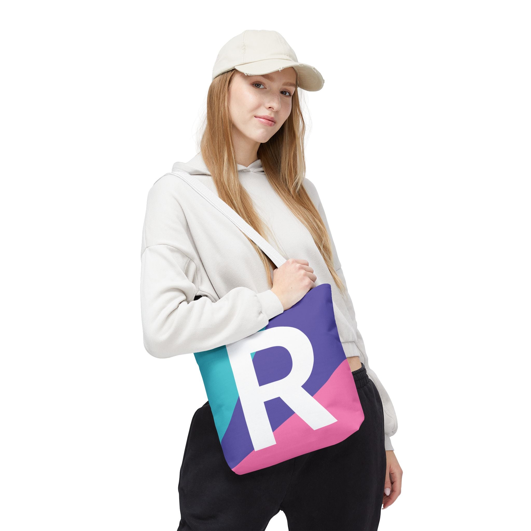Monogram 'R' Colorblock Tote Bag — Personalized Initial R Shoulder Tote