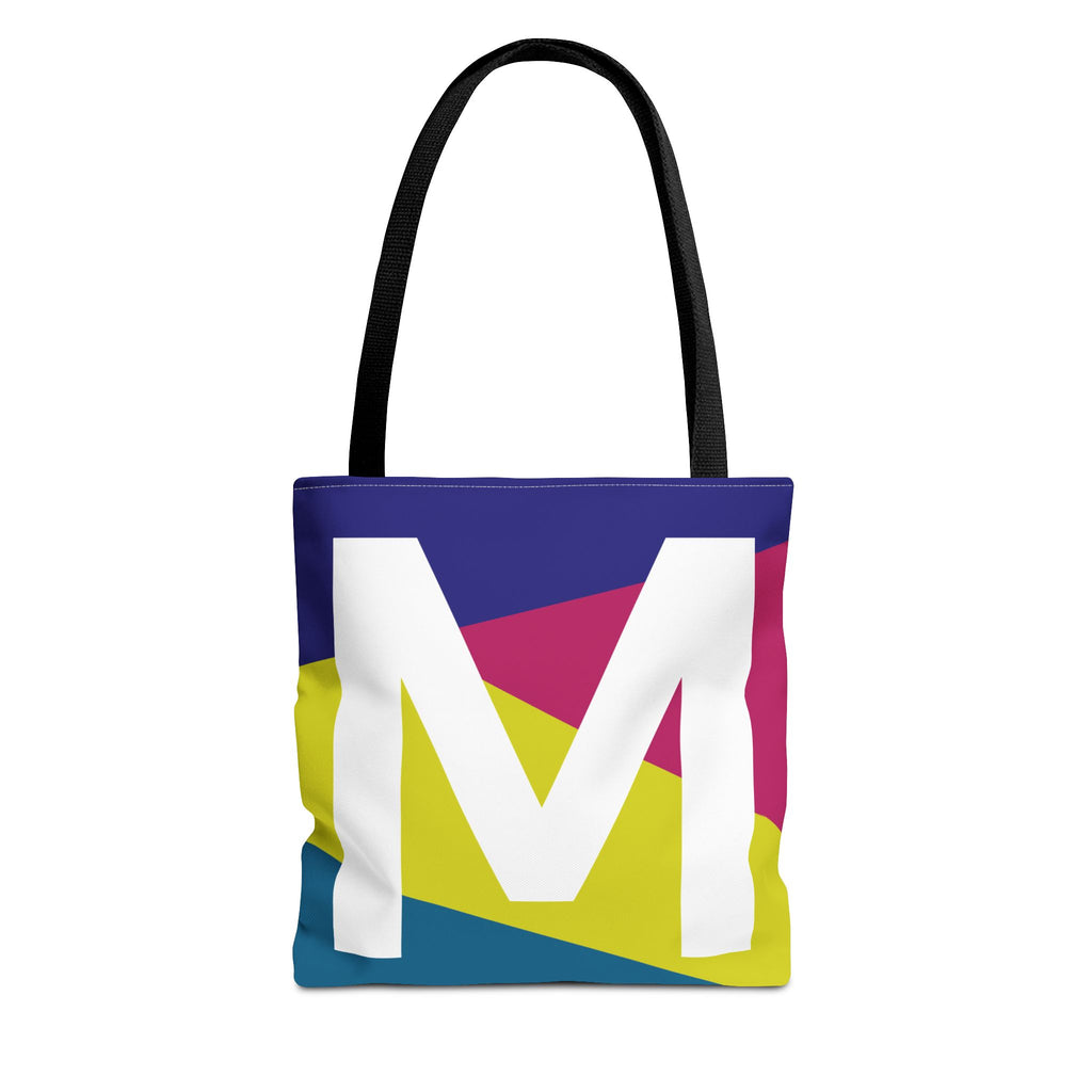 Monogram 'M' Colorblock Tote Bag — Personalized Initial M Shoulder Tote