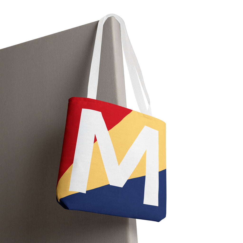 Monogram 'M' Colorblock Tote Bag — Personalized Initial M Shoulder Tote