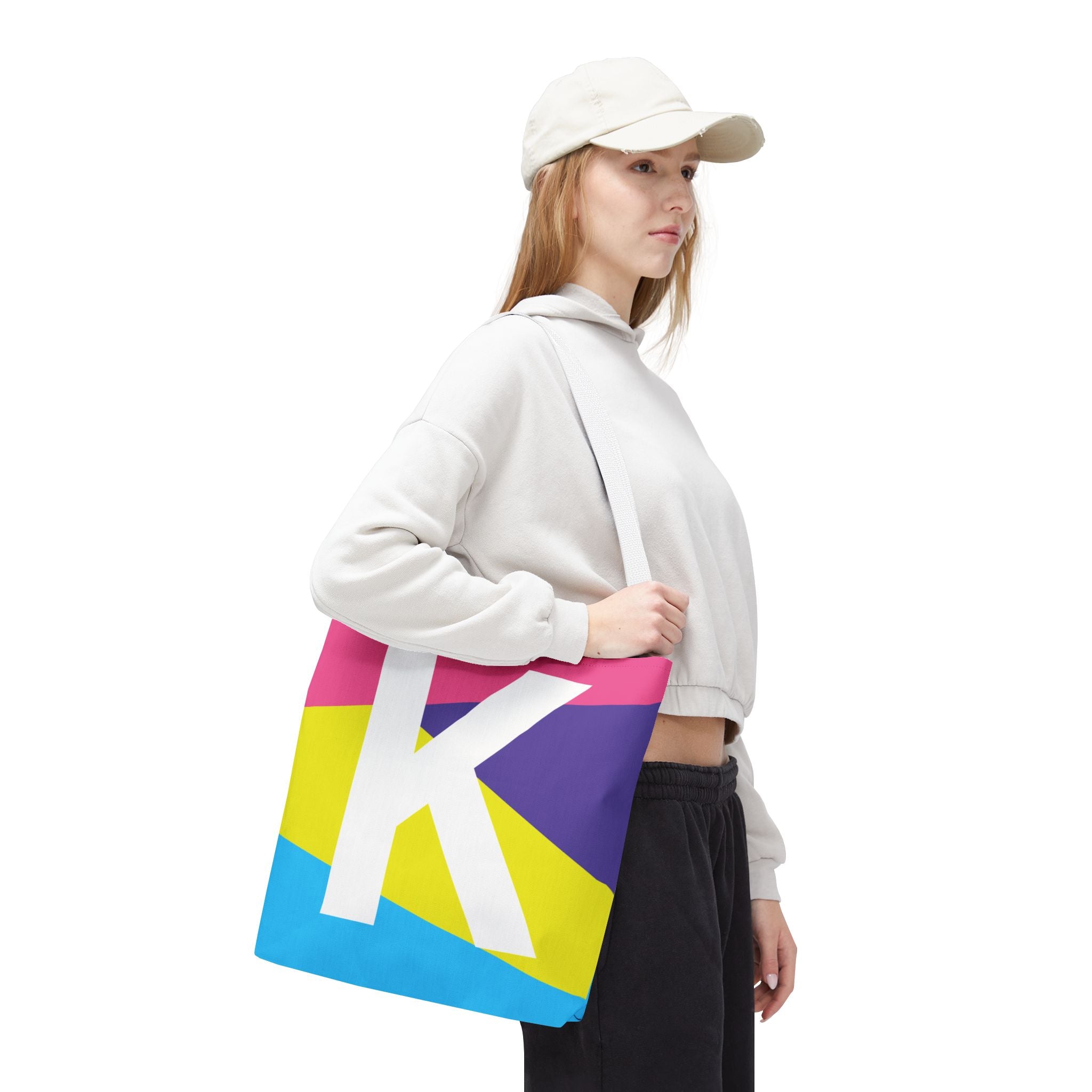 Monogram 'K' Colorblock Tote Bag — Personalized Initial K Shoulder Tote
