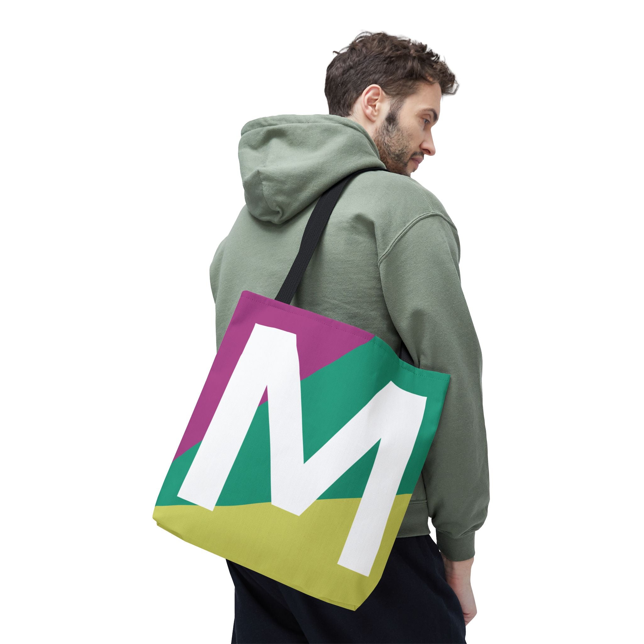 Monogram 'M' Colorblock Tote Bag — Personalized Initial M Shoulder Tote