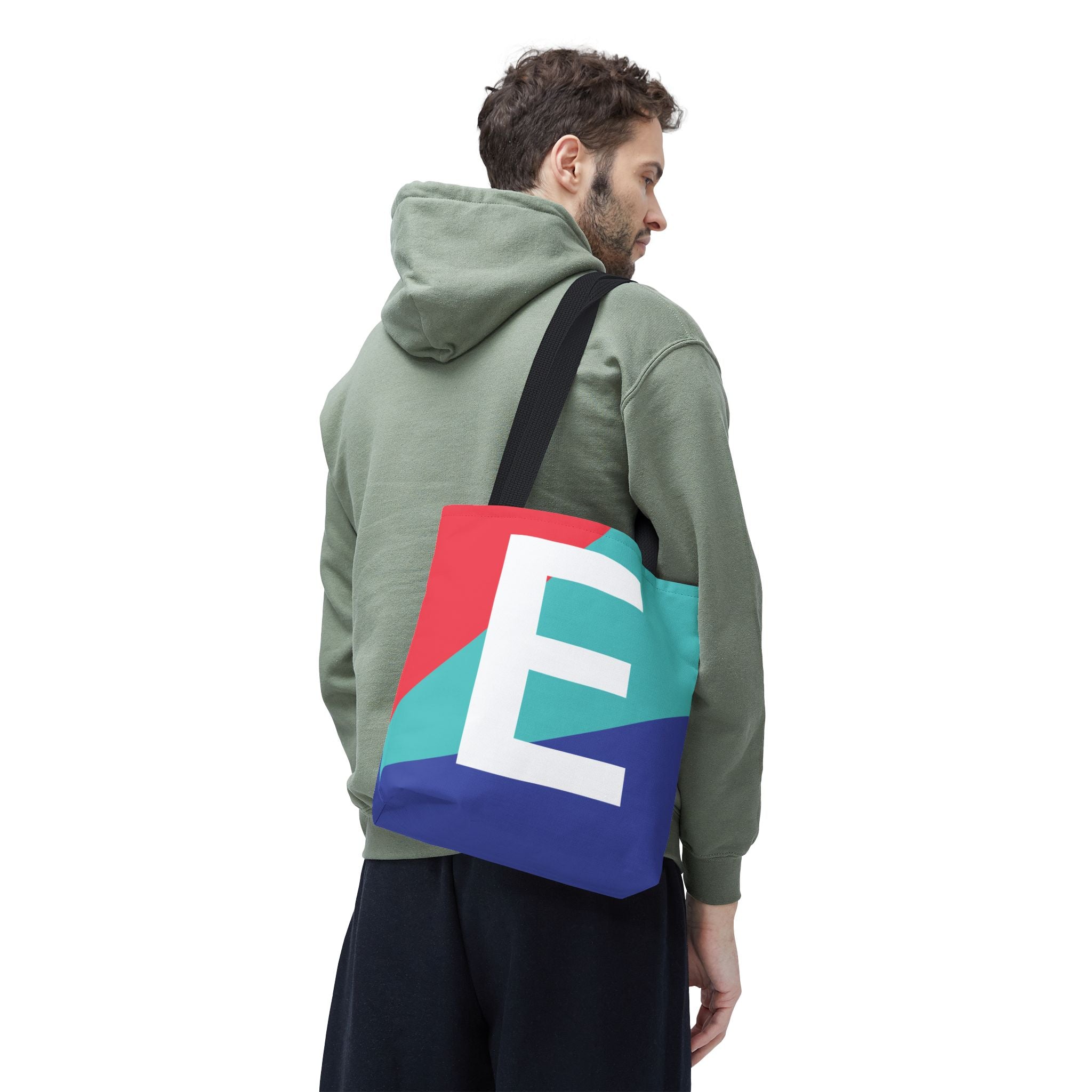 Monogram 'E' Colorblock Tote Bag — Personalized Initial E Shoulder Tote