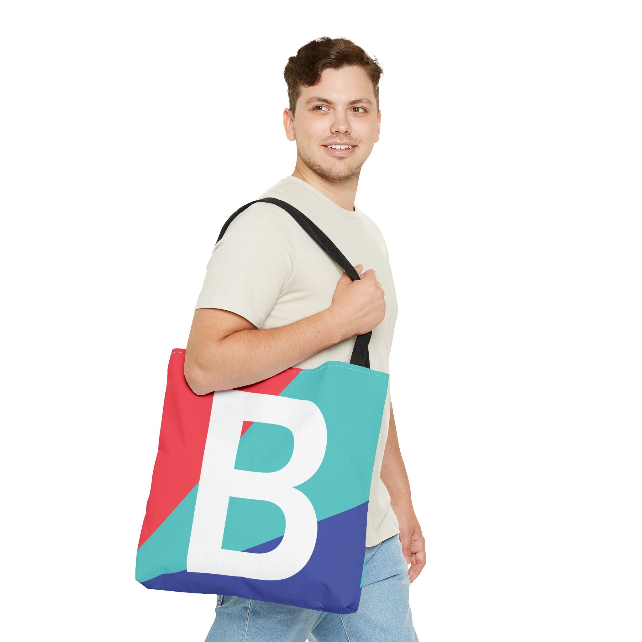 Monogram 'B' Colorblock Tote Bag — Personalized Initial B Shoulder Tote