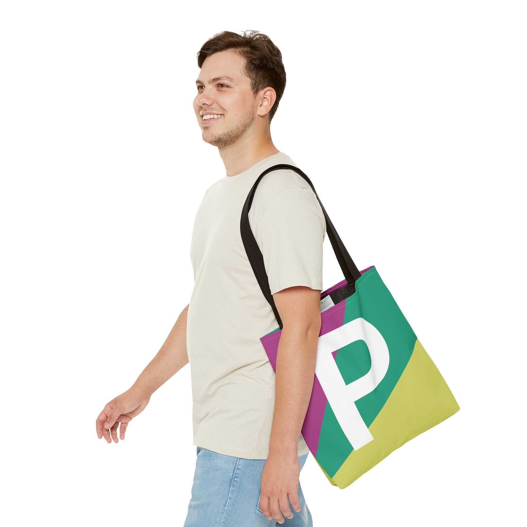 Monogram 'P' Colorblock Tote Bag — Personalized Initial P Shoulder Tote
