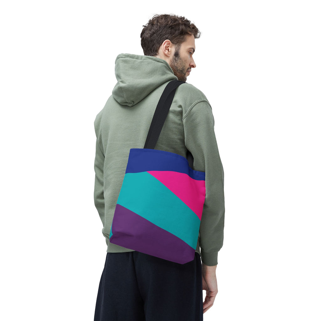 Retro 80s & 90s Inspired Color Block Tote Bag | Stylish Everyday Canvas Shoulder Bag