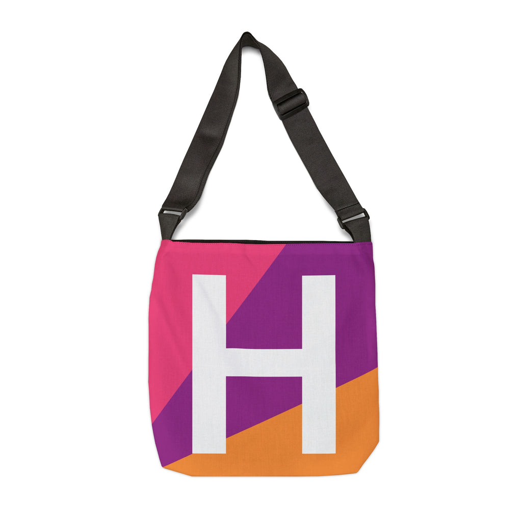 Initial Letter 'H' Colorblock Adjustable Tote Bag — Monogram Alphabet Shoulder Bag