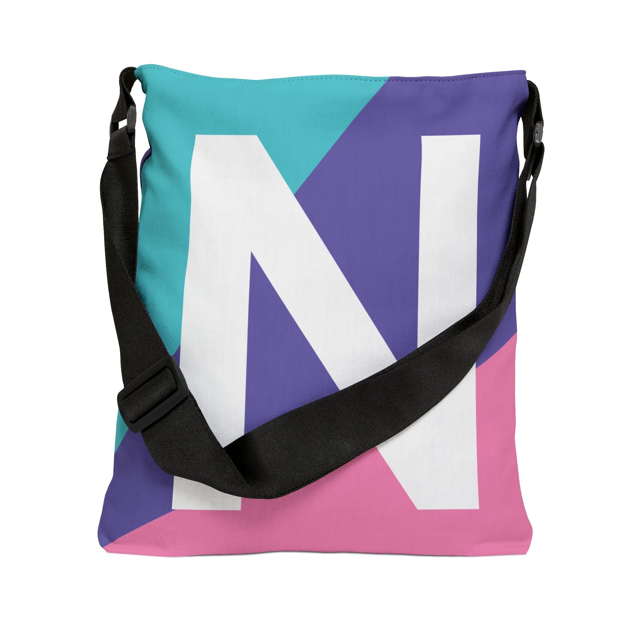 Initial Letter 'N' Colorblock Adjustable Tote Bag — Monogram Alphabet Shoulder Bag
