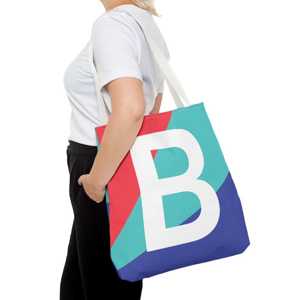 Monogram 'B' Colorblock Tote Bag — Personalized Initial B Shoulder Tote