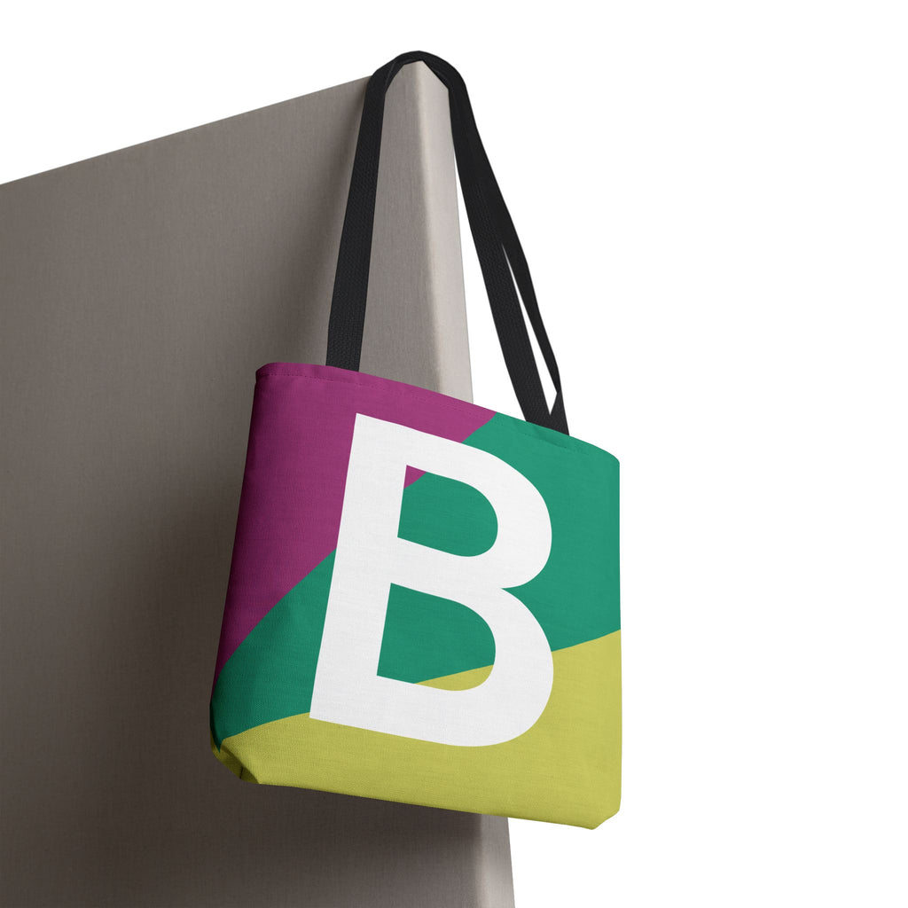 Monogram 'B' Colorblock Tote Bag — Personalized Initial B Shoulder Tote