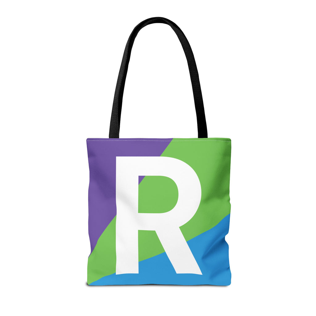 Monogram 'R' Colorblock Tote Bag — Personalized Initial R Shoulder Tote