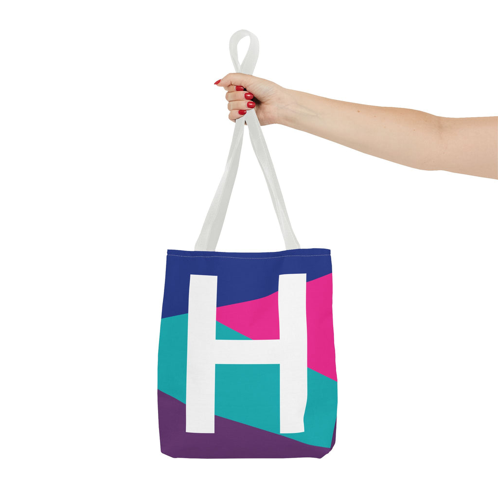 Monogram 'H' Colorblock Tote Bag — Personalized Initial H Shoulder Tote