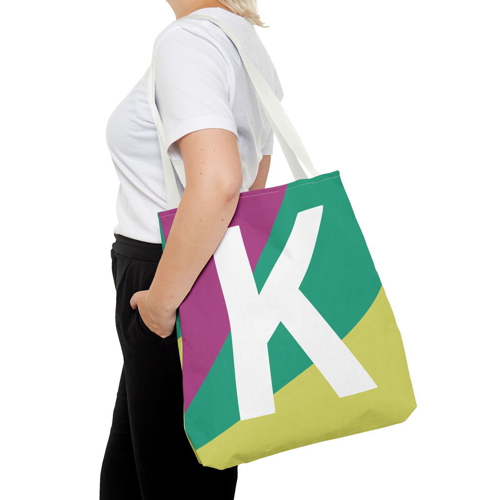 Monogram 'K' Colorblock Tote Bag — Personalized Initial K Shoulder Tote