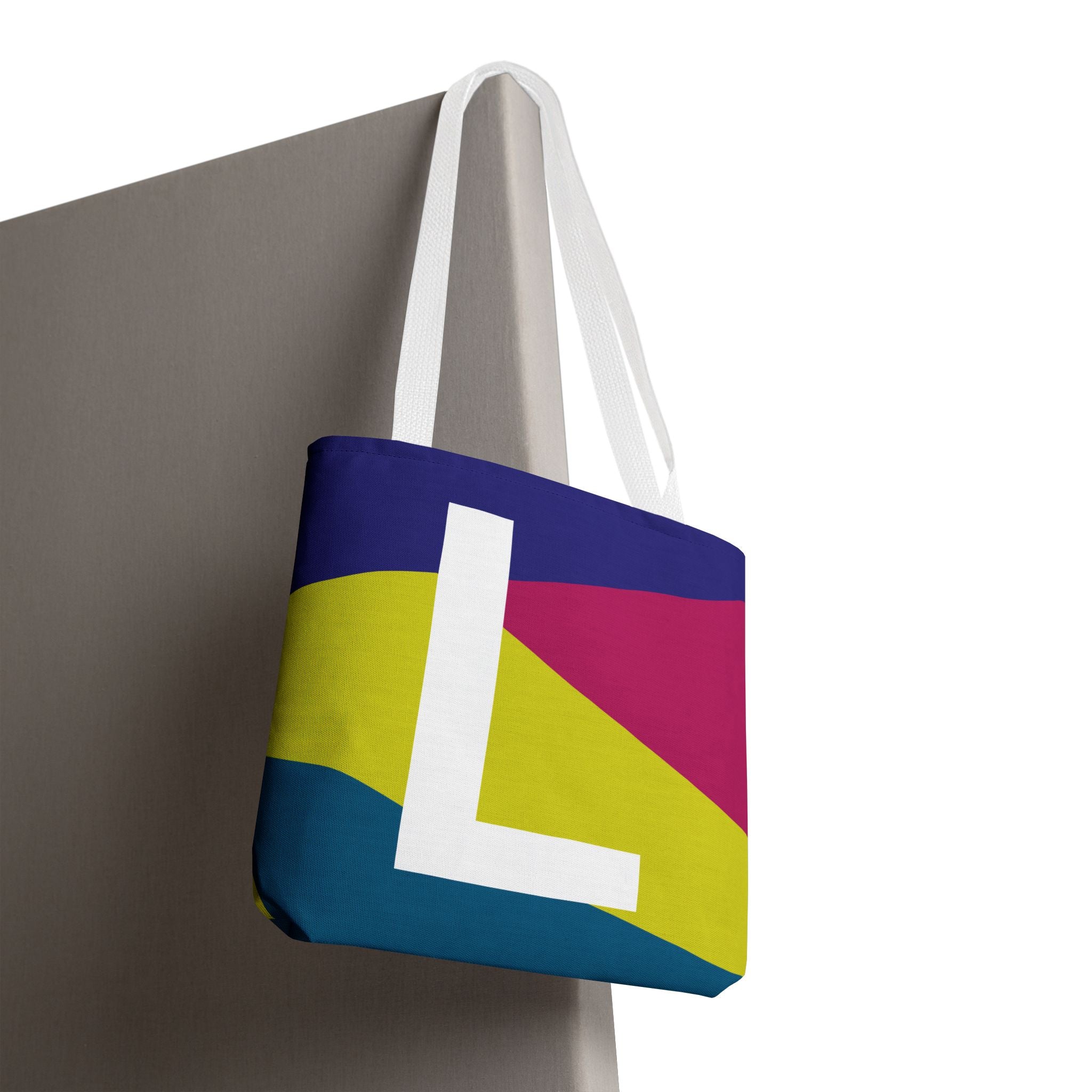 Monogram 'L' Colorblock Tote Bag — Personalized Initial L Shoulder Tote