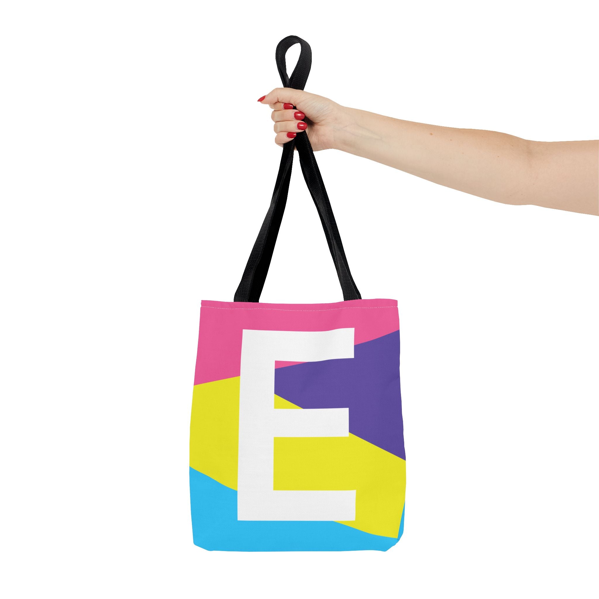 Monogram 'E' Colorblock Tote Bag — Personalized Initial E Shoulder Tote