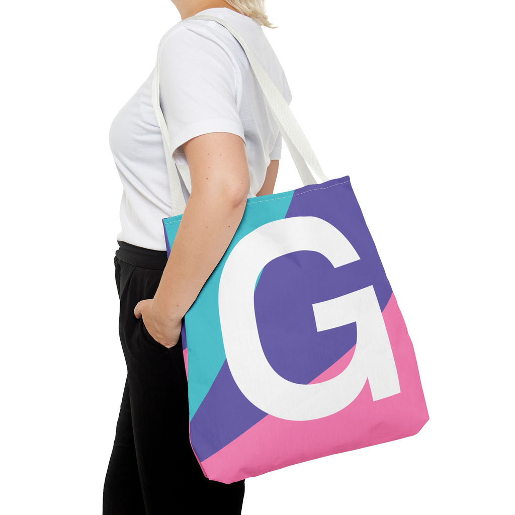 Monogram 'G' Colorblock Tote Bag — Personalized Initial G Shoulder Tote