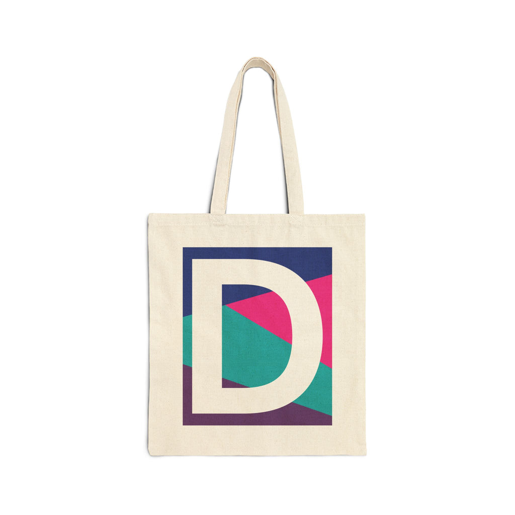 Initial D Colorblock Canvas Tote Bag — Monogram Letter D Reusable Grocery Tote