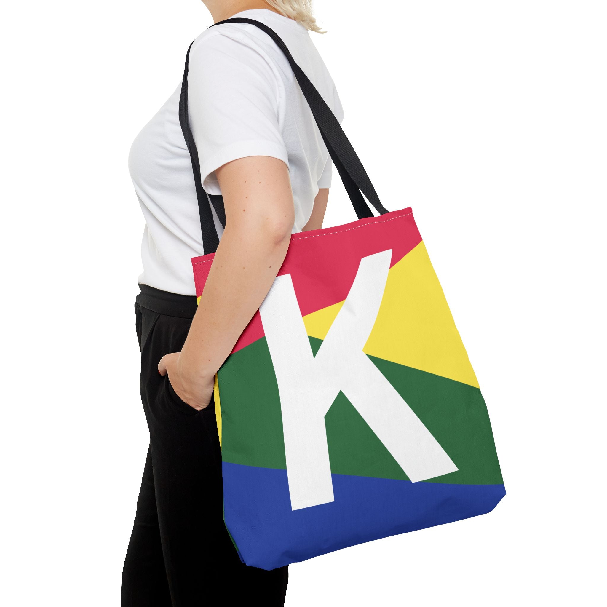 Monogram 'K' Colorblock Tote Bag — Personalized Initial K Shoulder Tote