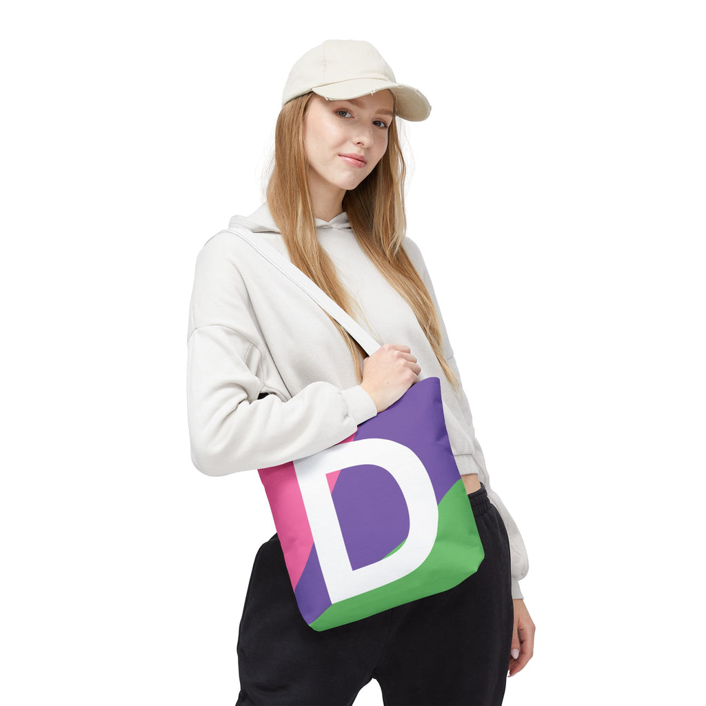 Monogram 'D' Colorblock Tote Bag — Personalized Initial D Shoulder Tote
